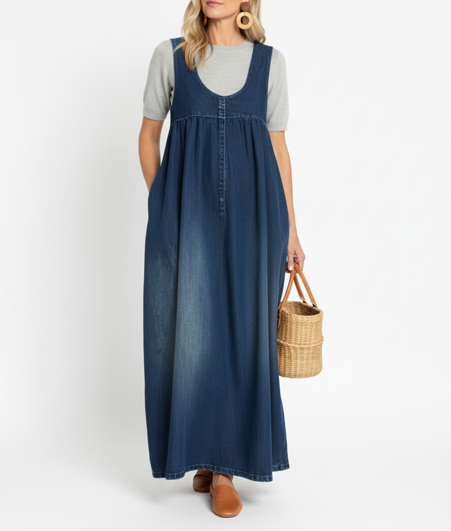 Amara - retro denim maxi dress — view 1