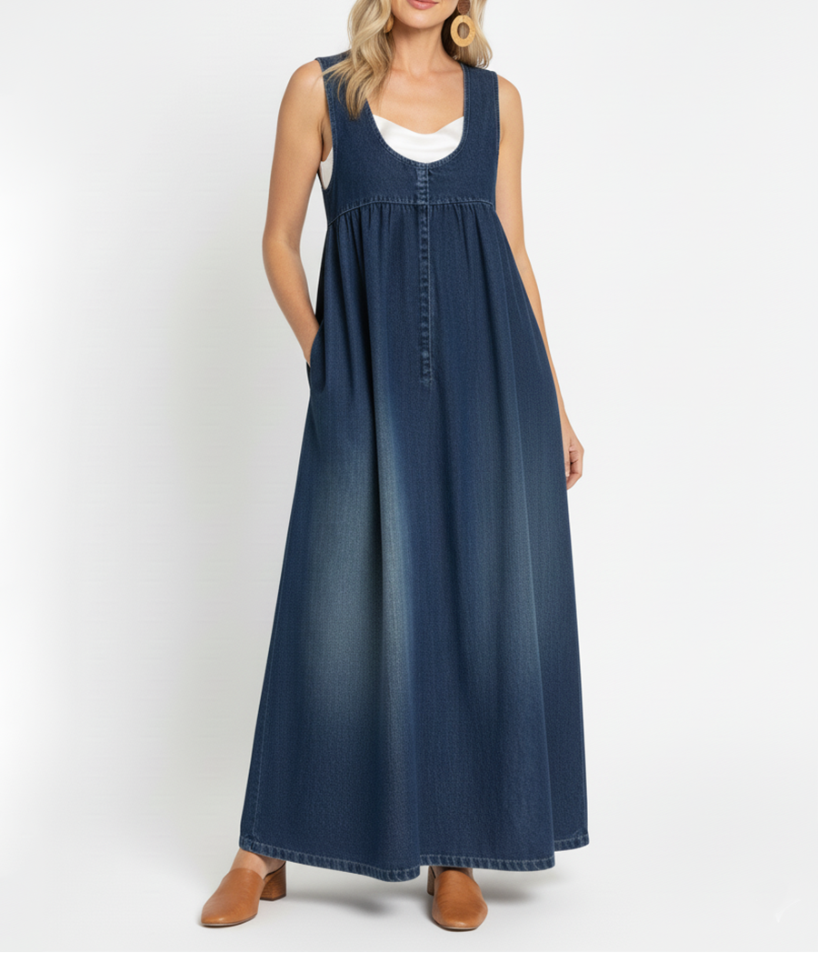 Amara - retro denim maxi dress — view 2