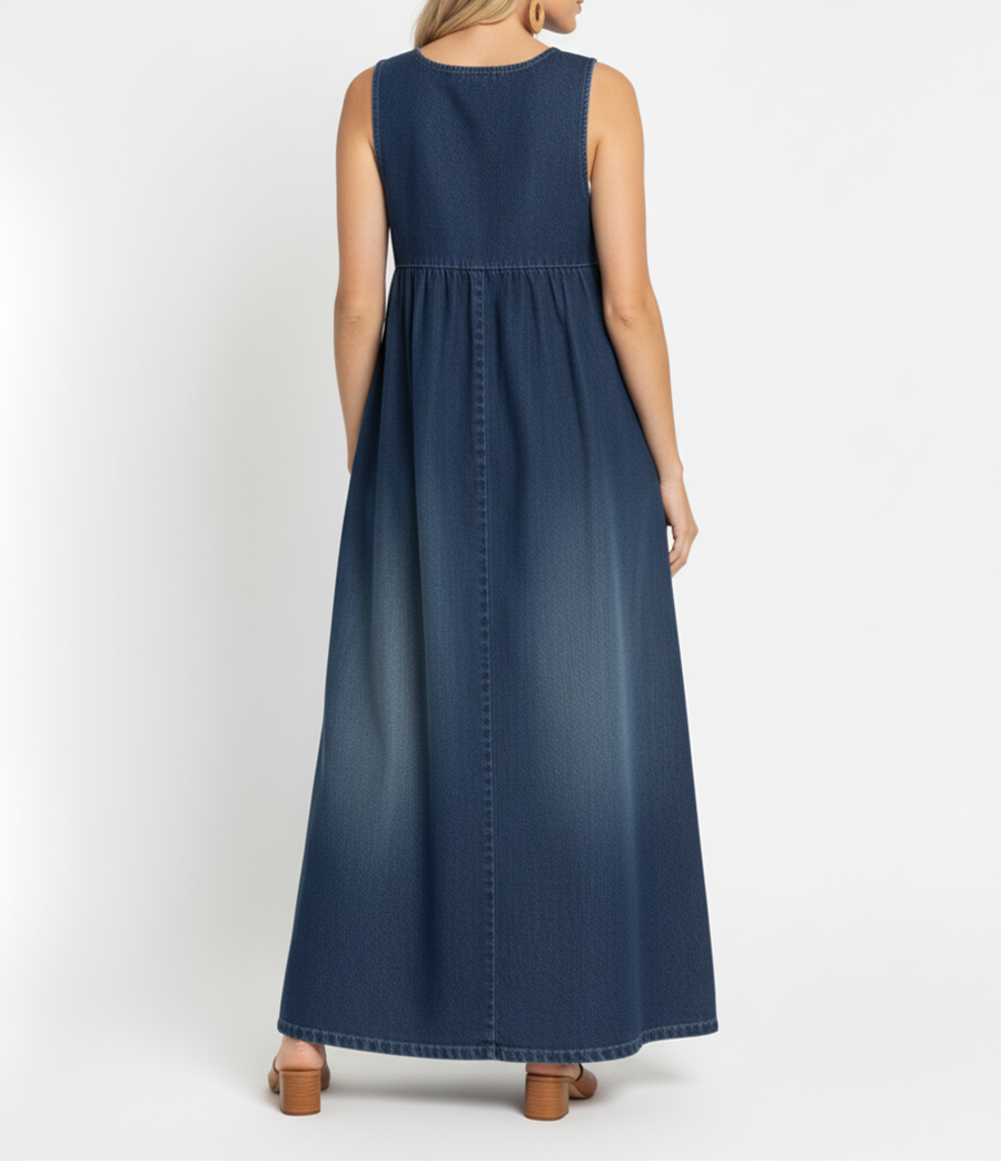 Amara - retro denim maxi dress — view 3