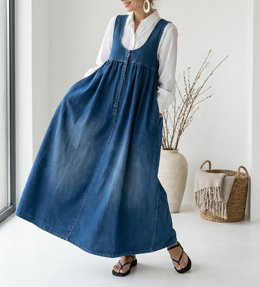 Amara - retro denim maxi dress — view 6