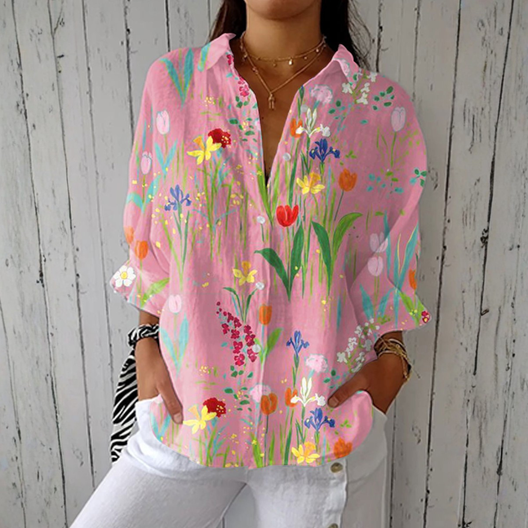 Andrea - floral shirt tulip garden — view 1
