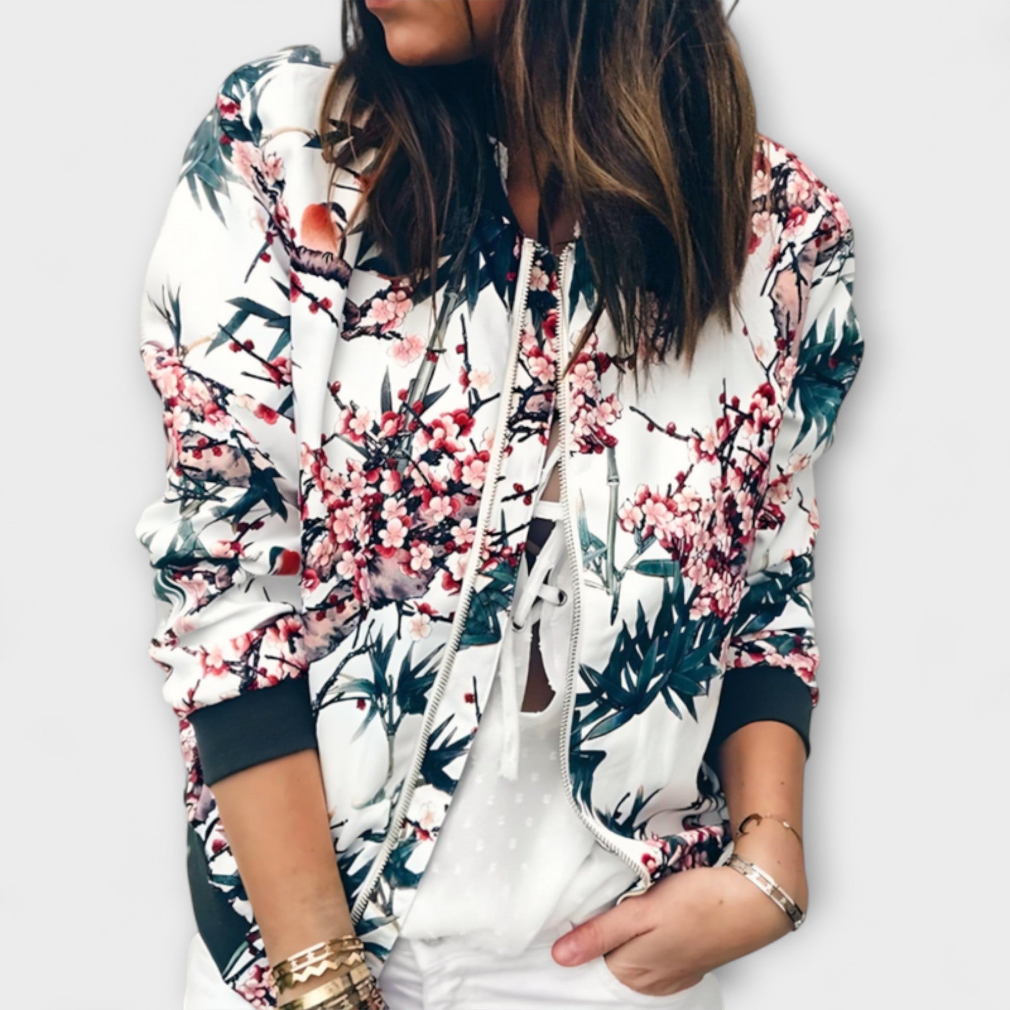 Andreia - elegant floral bomber jacket — view 1
