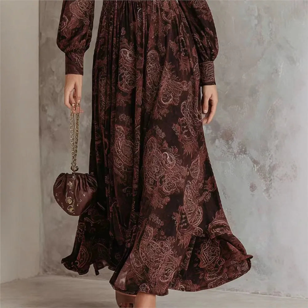 Aria - elegant patterned long sleeve maxi dress — view 2