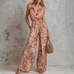 Athena – elegant floral print sleeveless wide leg overalls — view 1