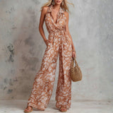 Athena – elegant floral print sleeveless wide leg overalls — view 1