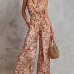 Athena – elegant floral print sleeveless wide leg overalls — view 2