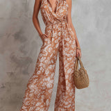 Athena – elegant floral print sleeveless wide leg overalls — view 2