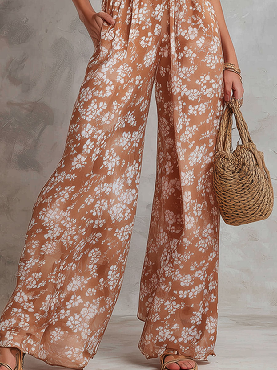 Athena – elegant floral print sleeveless wide leg overalls — view 4