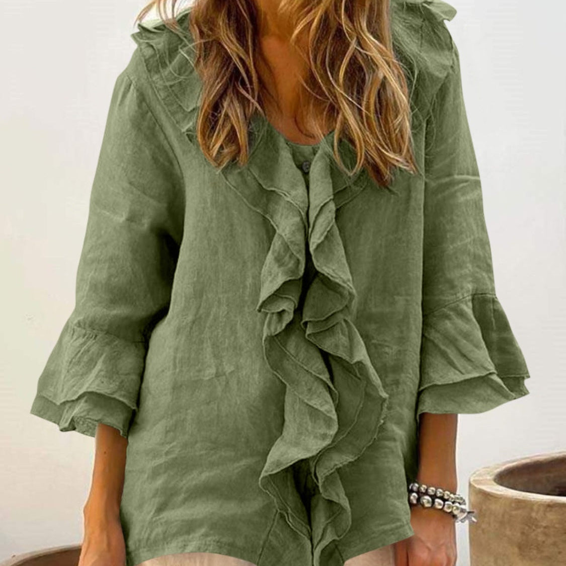 Audrey - ruffled top with bell sleeves — view 4