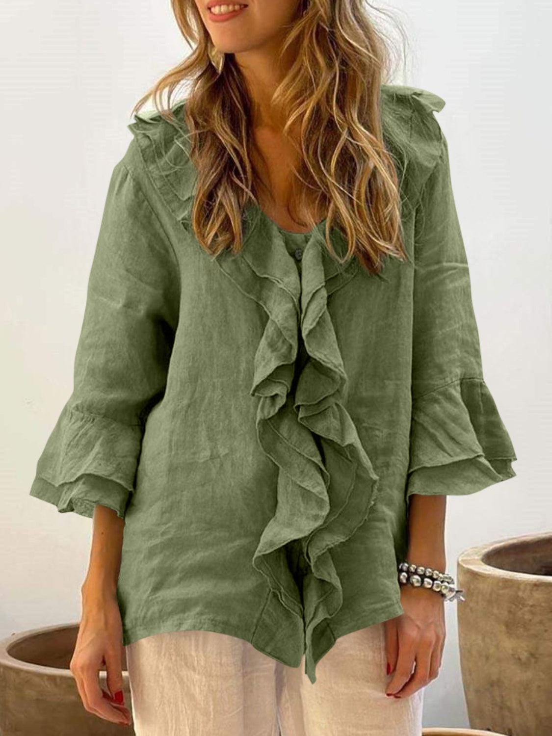 Audrey - ruffled top with bell sleeves — view 4