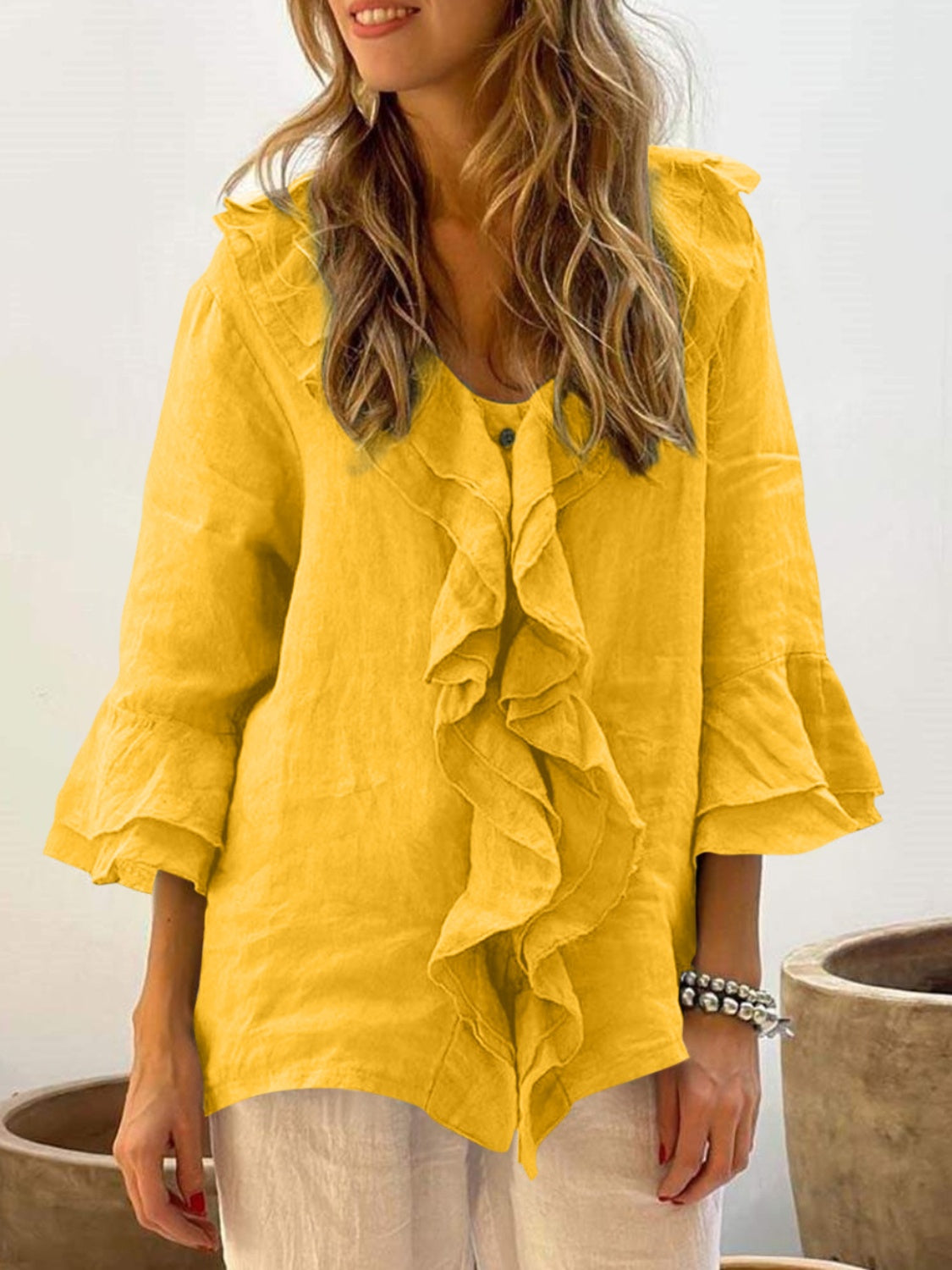 Audrey - ruffled top with bell sleeves — view 6