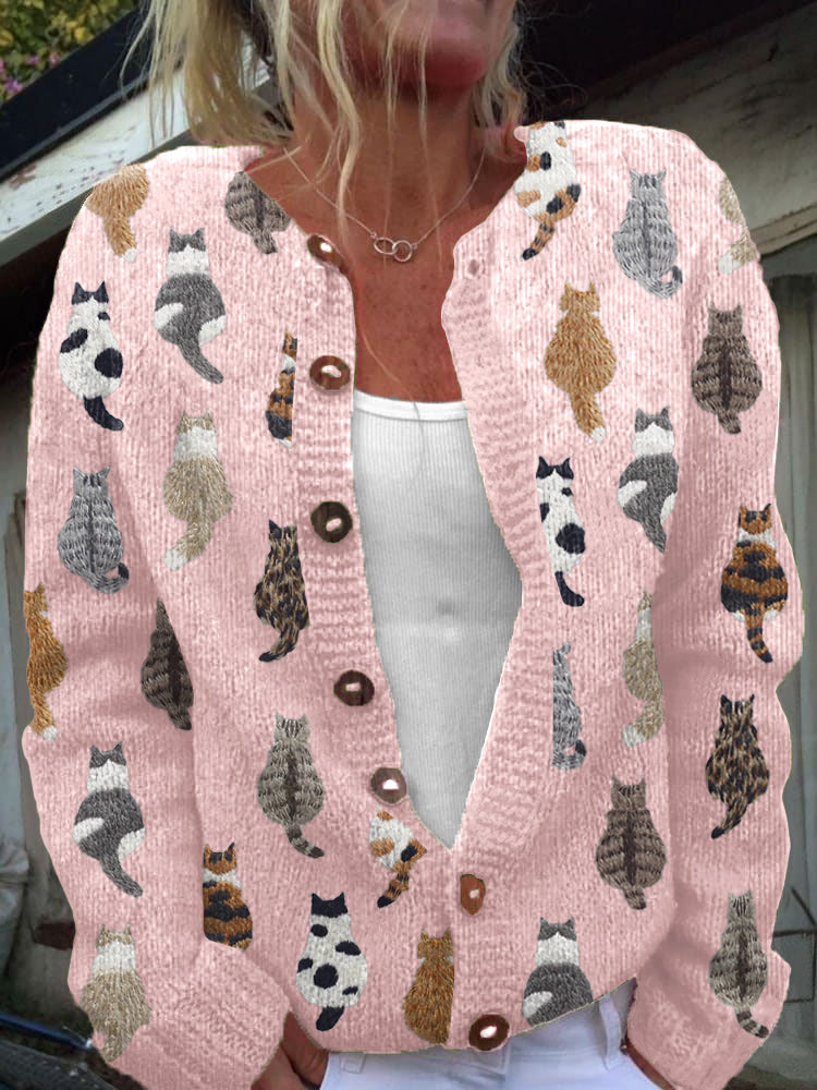 Audrey - cosy cardigan with cat print — view 2