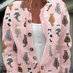 Audrey - cosy cardigan with cat print — view 2