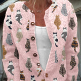 Audrey - cosy cardigan with cat print — view 2