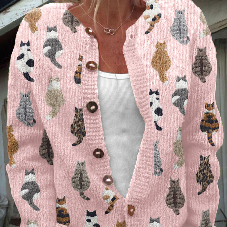 Audrey - cosy cardigan with cat print — view 2