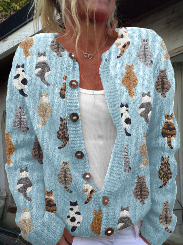Audrey - cosy cardigan with cat print — view 3