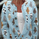 Audrey - cosy cardigan with cat print — view 3
