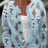Audrey - cosy cardigan with cat print — view 3