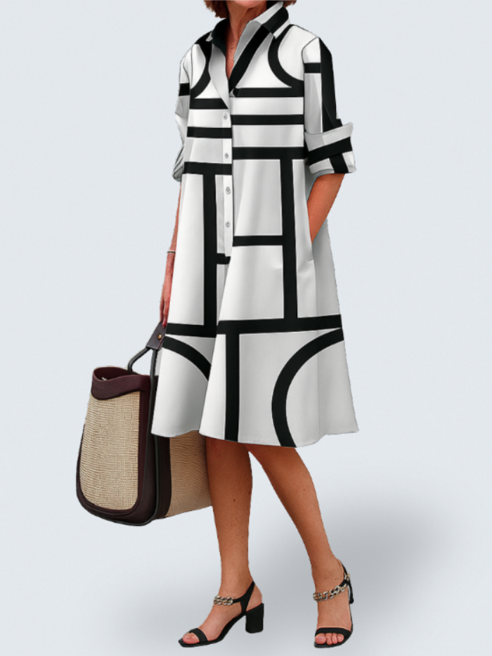 Audrey – shirt dress with geometric pattern — view 1