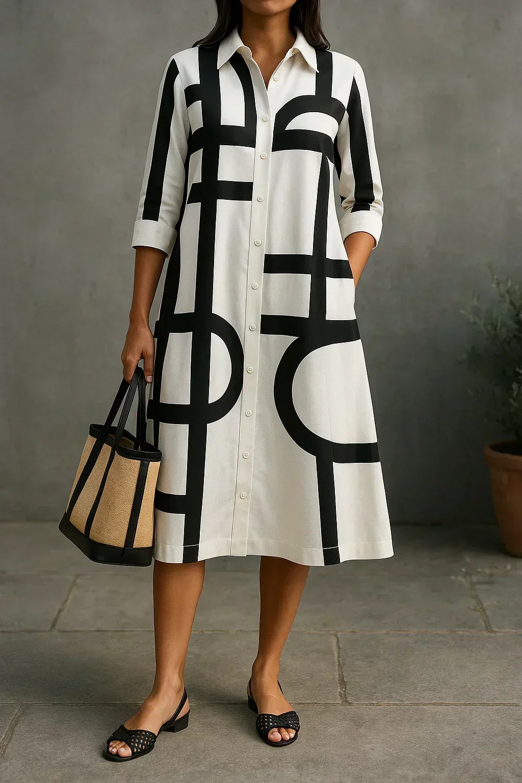 Audrey – shirt dress with geometric pattern — view 3