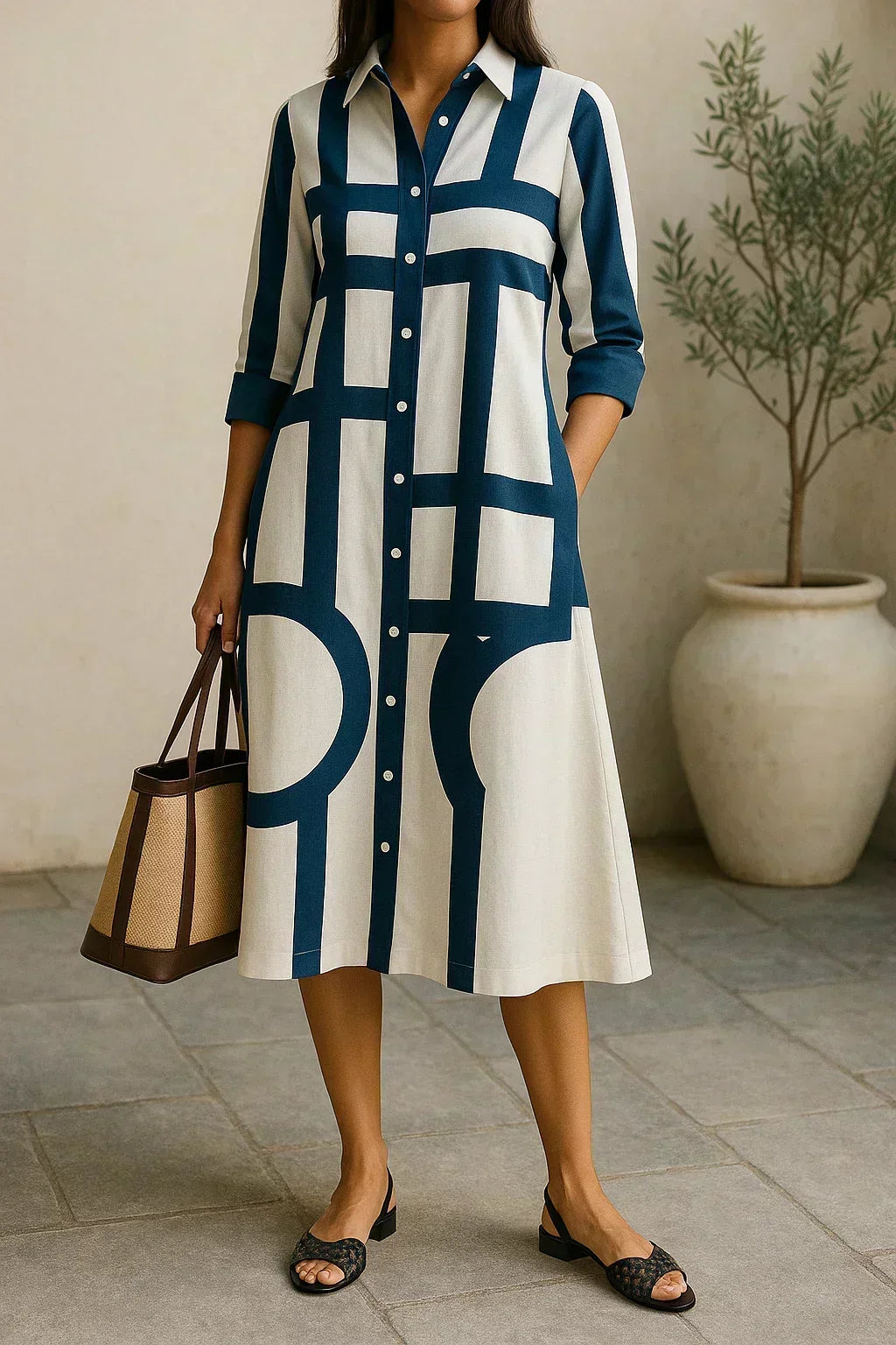 Audrey – shirt dress with geometric pattern — view 4