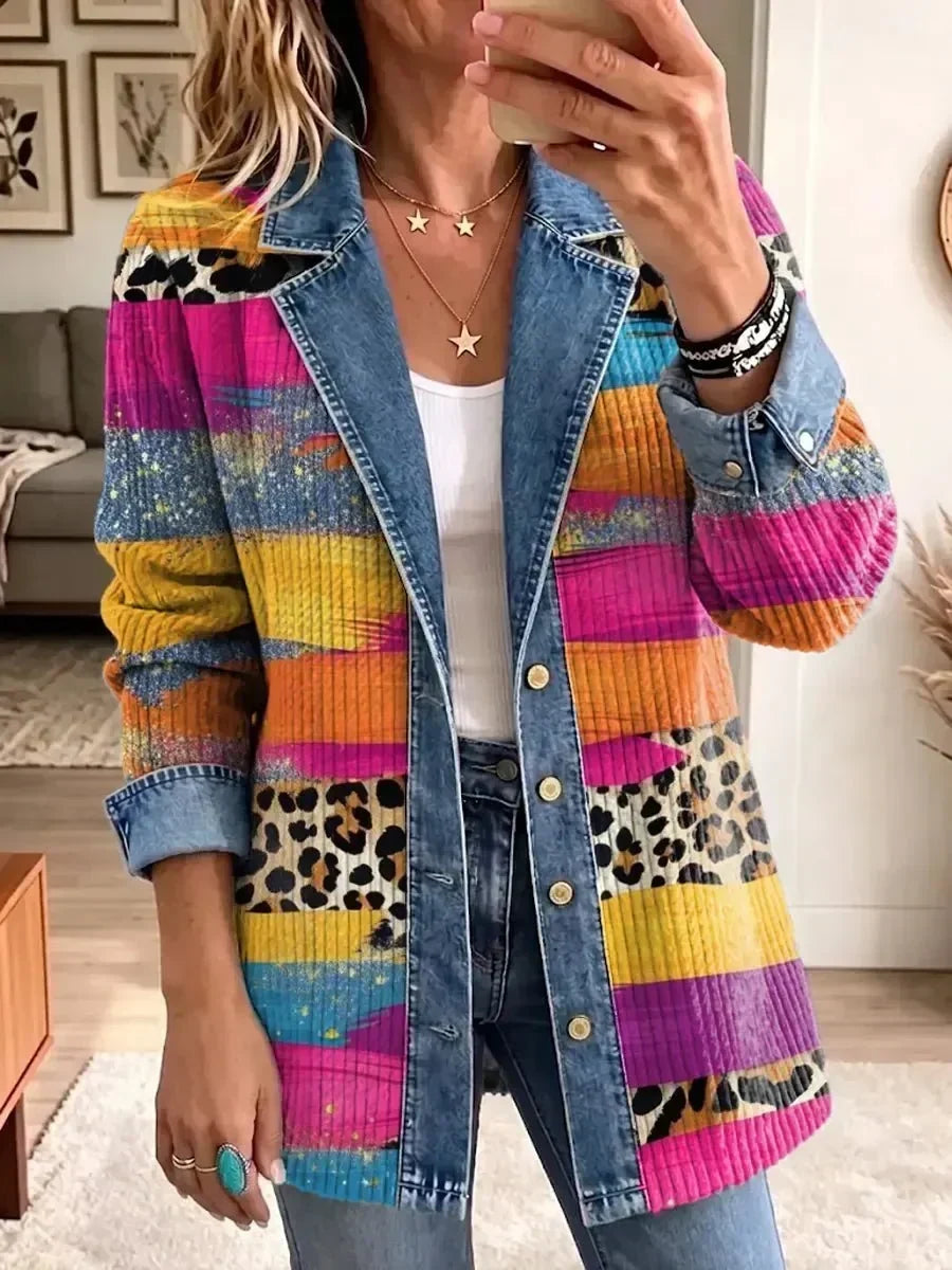 Audrey - retro leopard print denim jacket — view 1