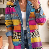 Audrey - retro leopard print denim jacket — view 1