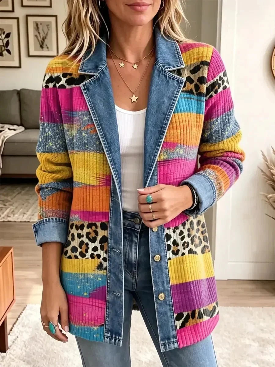 Audrey - retro leopard print denim jacket — view 2