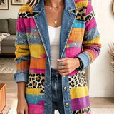 Audrey - retro leopard print denim jacket — view 2