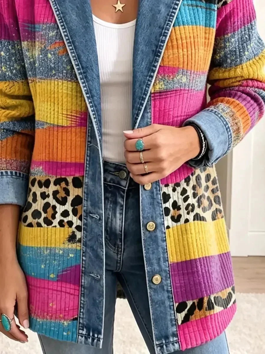 Audrey - retro leopard print denim jacket — view 3