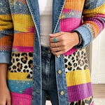 Audrey - retro leopard print denim jacket — view 3