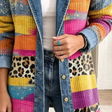 Audrey - retro leopard print denim jacket — view 3