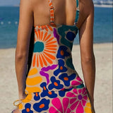 Aurora - floral graphic tankini with tummy control shorts — view 3