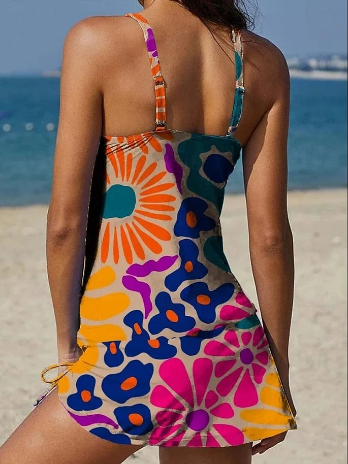 Aurora - floral graphic tankini with tummy control shorts — view 3