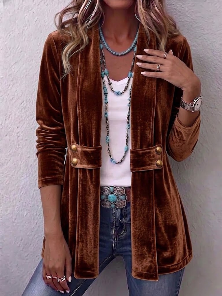 Avery - Retro Lapel Button Accent Long Sleeve Open Front Jacket — view 1