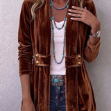 Avery - Retro Lapel Button Accent Long Sleeve Open Front Jacket — view 1