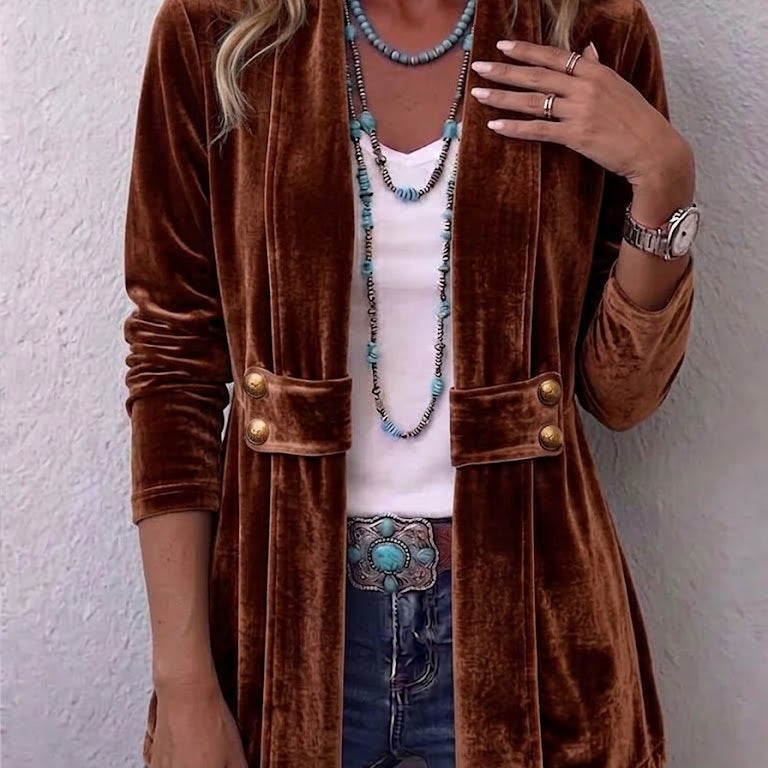 Avery - Retro Lapel Button Accent Long Sleeve Open Front Jacket — view 1