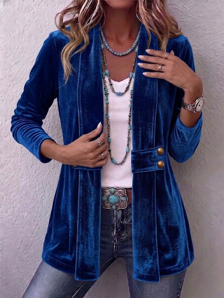 Avery - Retro Lapel Button Accent Long Sleeve Open Front Jacket — view 3