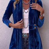 Avery - Retro Lapel Button Accent Long Sleeve Open Front Jacket — view 3