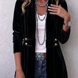 Avery - Retro Lapel Button Accent Long Sleeve Open Front Jacket — view 4