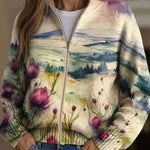 Avery - Scottish Thistle Landscape Zip Up Cardigan — view 1