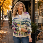 Avery - Scottish Thistle Landscape Zip Up Cardigan — view 3