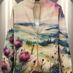 Avery - Scottish Thistle Landscape Zip Up Cardigan — view 4