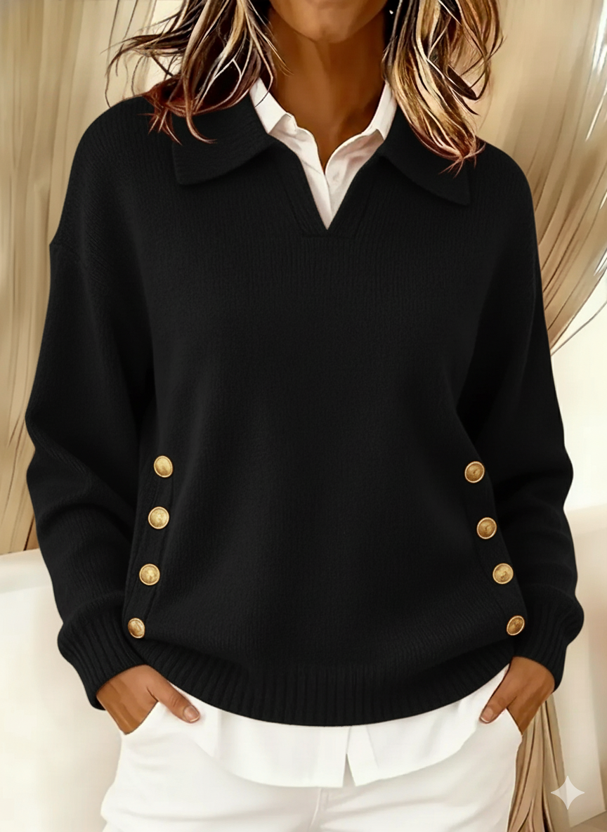 Barbara - T-shirt collar with gold buttons — view 6
