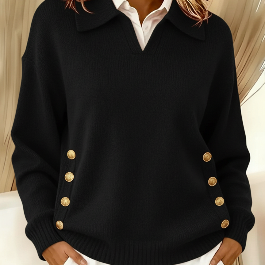Barbara - T-shirt collar with gold buttons — view 6