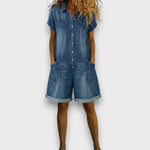 Bella - retro short cotton overalls with a denim look — view 1
