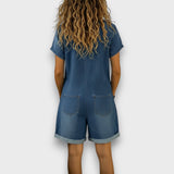 Bella - retro short cotton overalls with a denim look — view 2