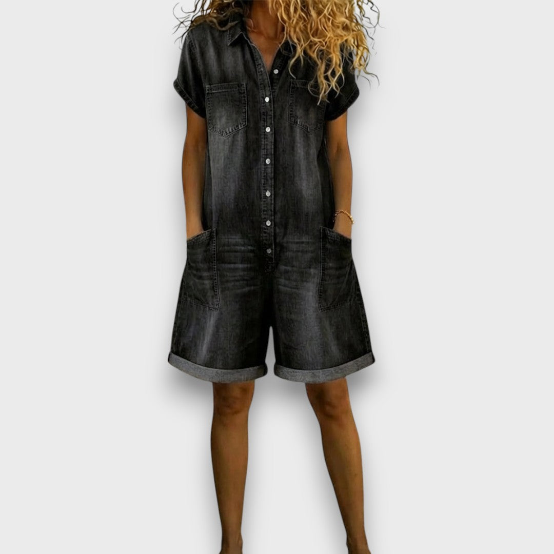 Bella - retro short cotton overalls with a denim look — view 3