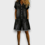 Bella - retro short cotton overalls with a denim look — view 3