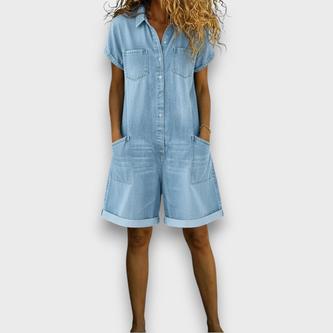Bella - retro short cotton overalls with a denim look — view 5